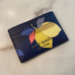KATE SPADE Navy Blue Cameron Lemon Zest Small Slim Card Holder